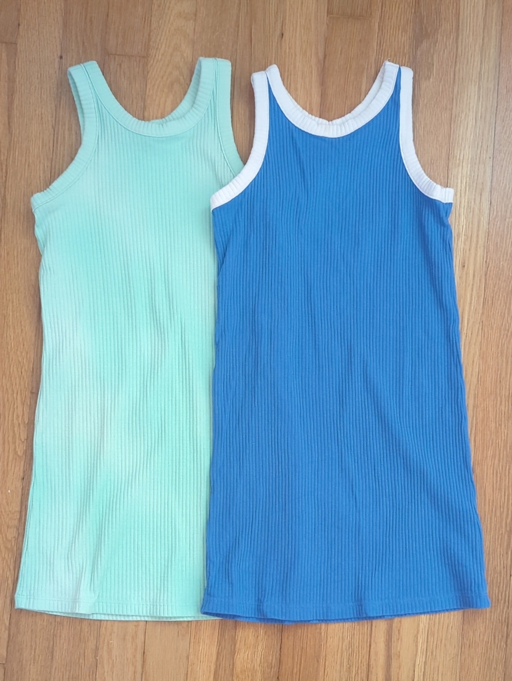 Kids Ribbed Tank Dress - Blue and Mint
